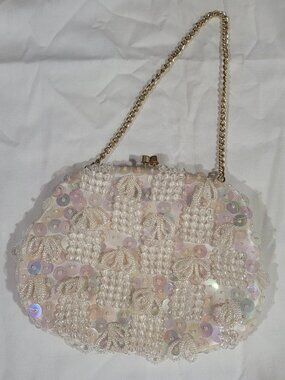 Vtg Handmade seed beads and sequins Purse Hong Kong Candlelight Color